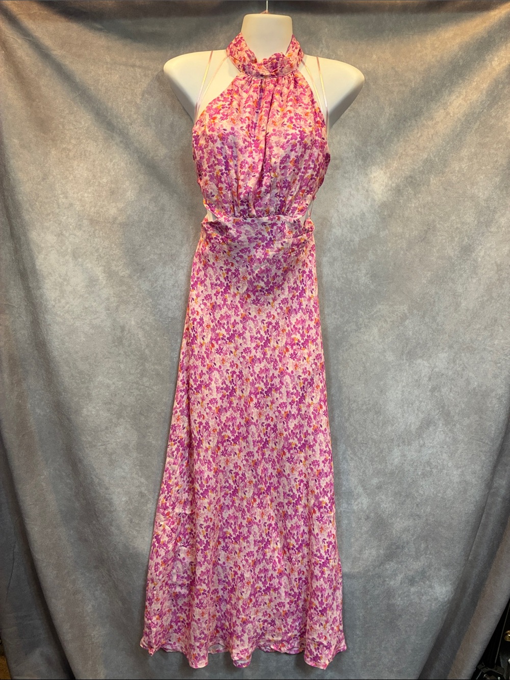 Astr “Ambretta” Pink Purple Floral Halter Midi Dress - Picture 1 of 12